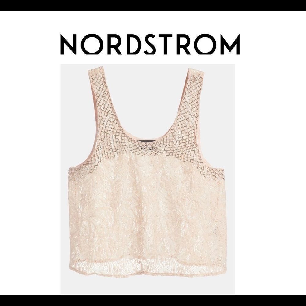 Astr the label blush pink silver beaded lace crop tank Sz M